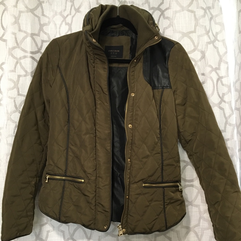 Zara Khaki Combination Quilted Jacket